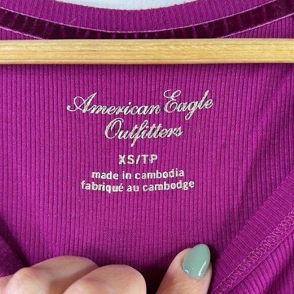 AMERICAN EAGLE Purple Ribbed 3/4 Sleeve Dolman Style Scoop Neck Top Shirt XS - Picture 7 of 8